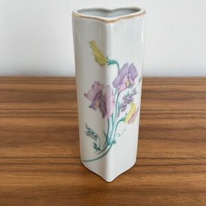 VINTAGE Heart Shaped Vase Iris Floral Pattern Made Japan Decor Cottagecore